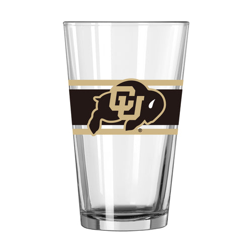 Colorado 16oz stripe pint glass by Logo Brands, clear drinkware with colorful striped design for beverages and casual use.