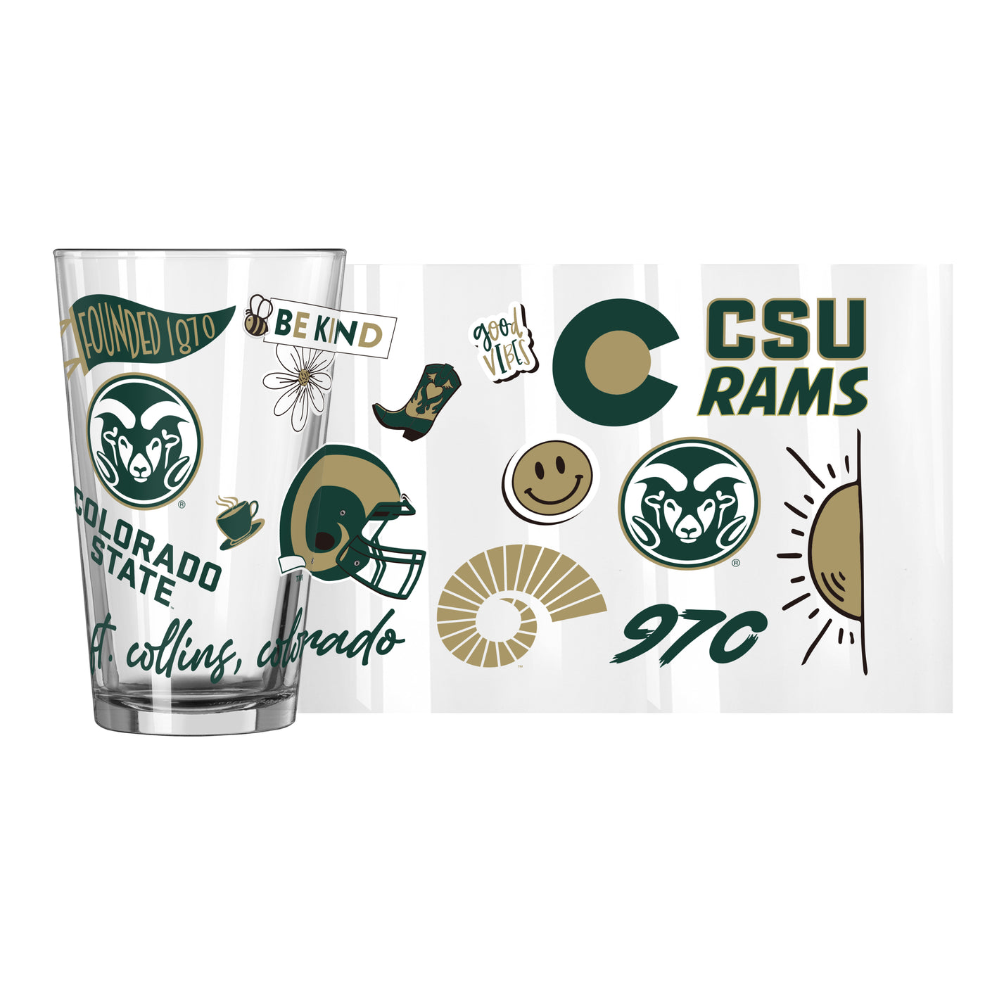 Colorado State 16oz Native Pint Glass