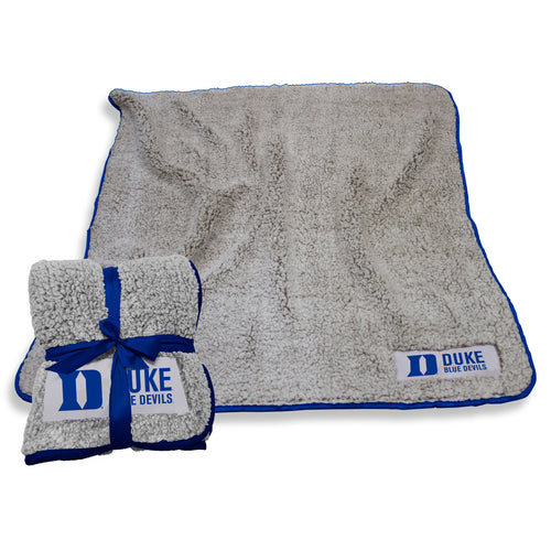 Duke Campus Colors Frosty Fleece blanket by Logo Brands, featuring Duke University logo and blue and white school colors.