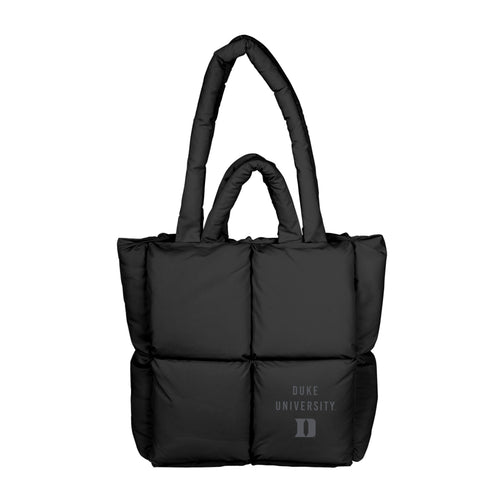 Black Duke Puff tote bag by Logo Brands, stylish and spacious with padded handles and a sleek design for everyday use.