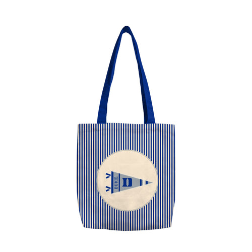 Duke Classic Pennant Canvas Tote bag by Logo Brands with navy blue fabric and Duke pennant logo print.