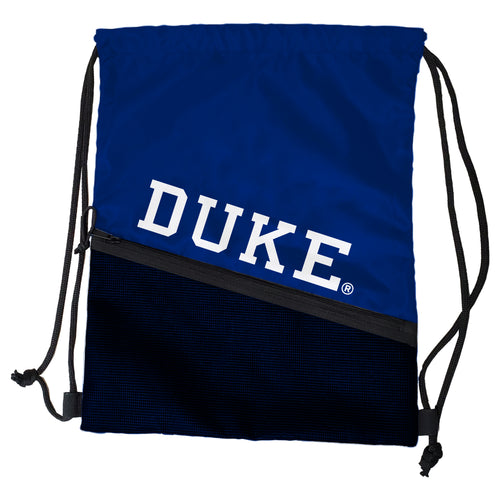 Duke Tilt Backsack by Logo Brands, a durable black bag with adjustable straps and multiple compartments for versatile use.