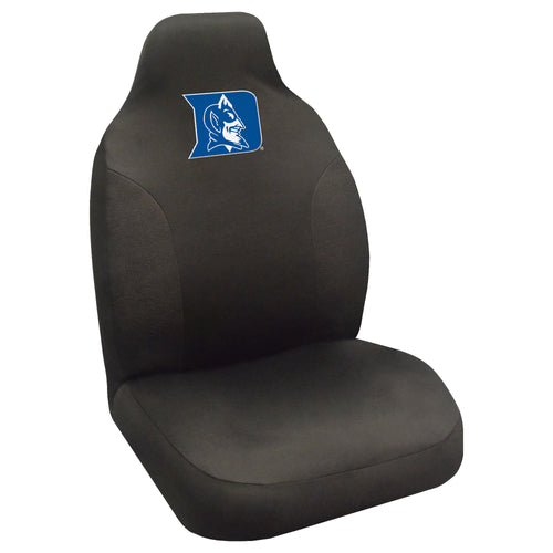 Duke University logo seat cover for car seats, auto cover by Logo Brands featuring Duke University emblem and blue color.