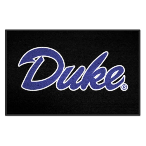 Duke University starter mat with navy blue background and Duke logo, made by Logo Brands, for dorm or sports fan decor.