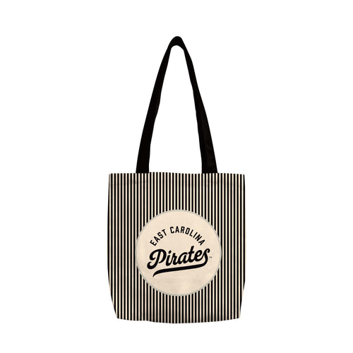 Black canvas tote bag from East Carolina featuring logo branding, perfect for carrying everyday essentials.
