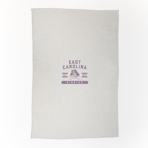 East Carolina oatmeal sweatshirt blanket by Logo Brands, soft and cozy with a sweatshirt-style design and university logo print.