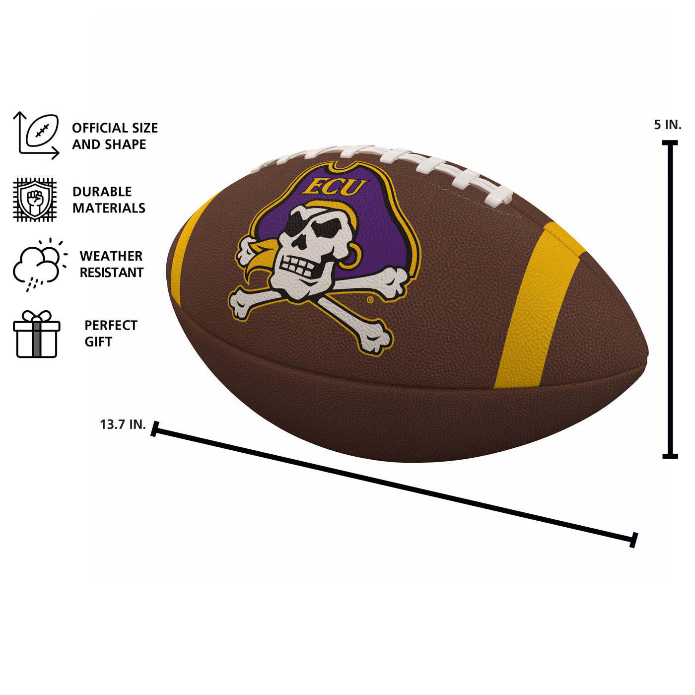 East Carolina Team Stripe Official-Size Composite Football