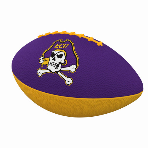 Junior size rubber football with East Carolina logo, perfect for recreational play by Logo Brands.