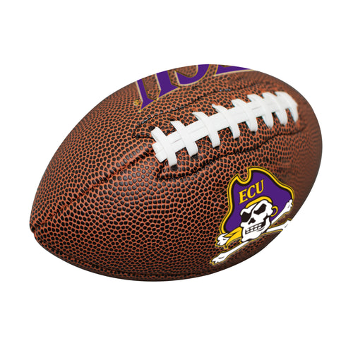 East Carolina mini size composite football by Logo Brands, suitable for recreation and display, with team logo and detailed stitching.