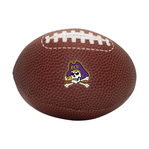 East Carolina University composite brown micro soft football for recreation by Logo Brands, featuring team logo and textured surface.