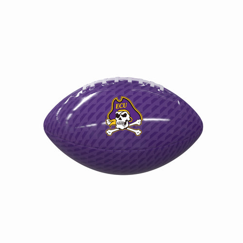 East Carolina University logo on a glossy mini-size carbon fiber football for recreational use, branded by Logo Brands.