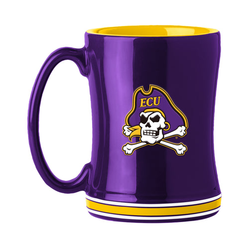 East Carolina 14oz Relief Mug with team logo, ceramic drinkware featuring a detailed East Carolina University design.