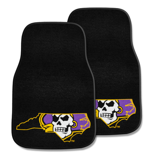East Carolina University 2-piece carpet car mat set by Logo Brands, featuring university logo and durable auto mats for vehicle interior.