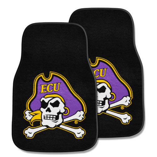 East Carolina University 2-piece carpet car mat set by Logo Brands, featuring university logo and durable auto mats for vehicle interior.