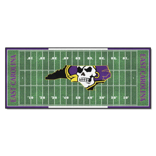 East Carolina University football field runner mat with team logo, durable sports-themed floor mat for fans and game day decor