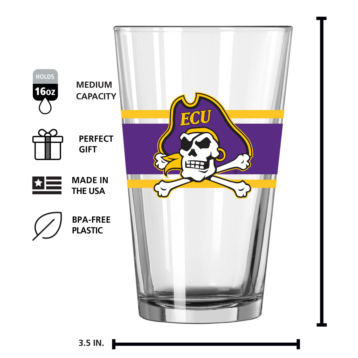 East Carolina 16oz Stripe Pint Glass - Logo Brands