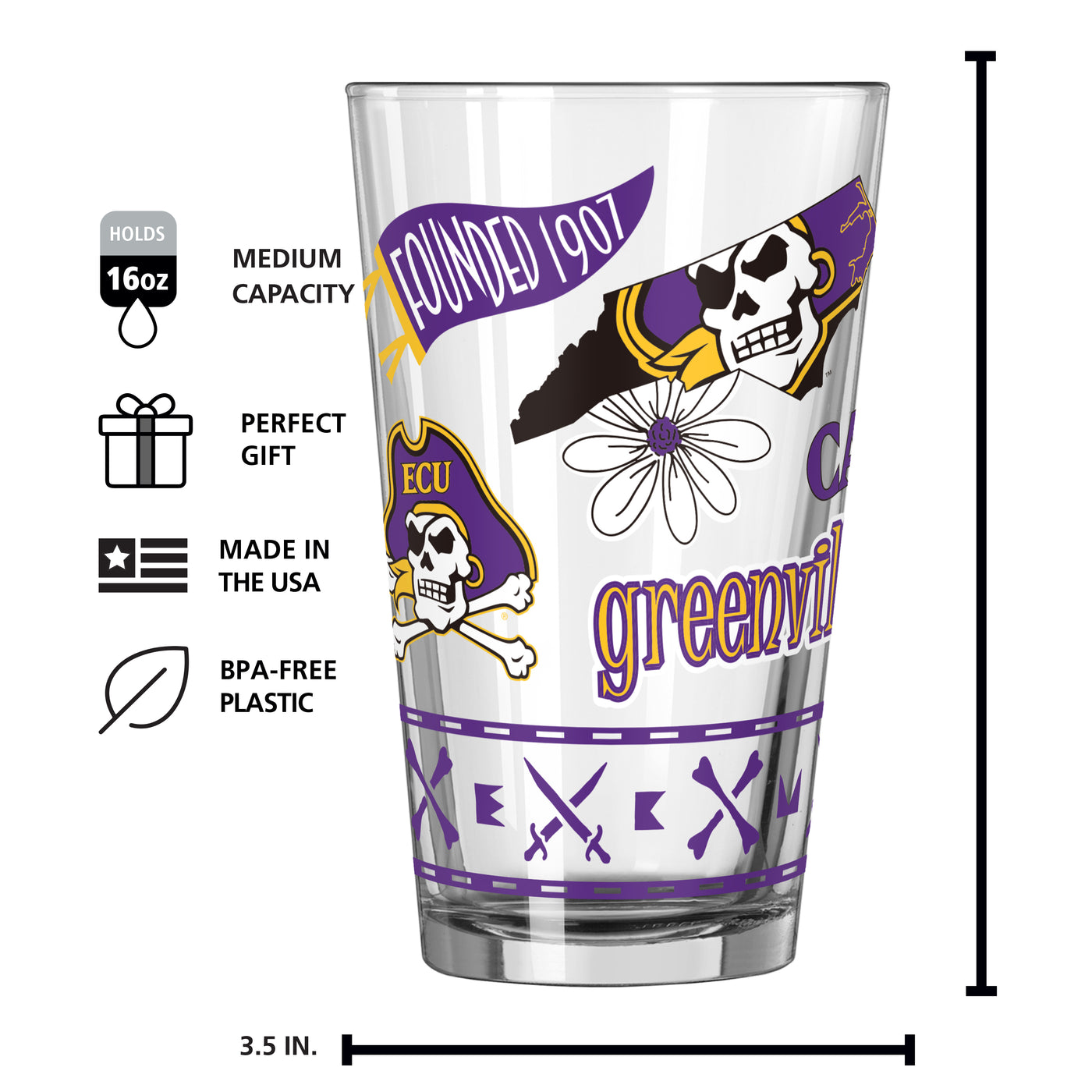 East Carolina 16oz Native Pint Glass