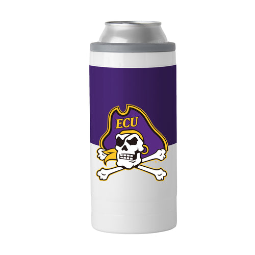 East Carolina colorblock 12oz slim can cooler from Logo Brands, insulated drinkware for keeping beverages cold.