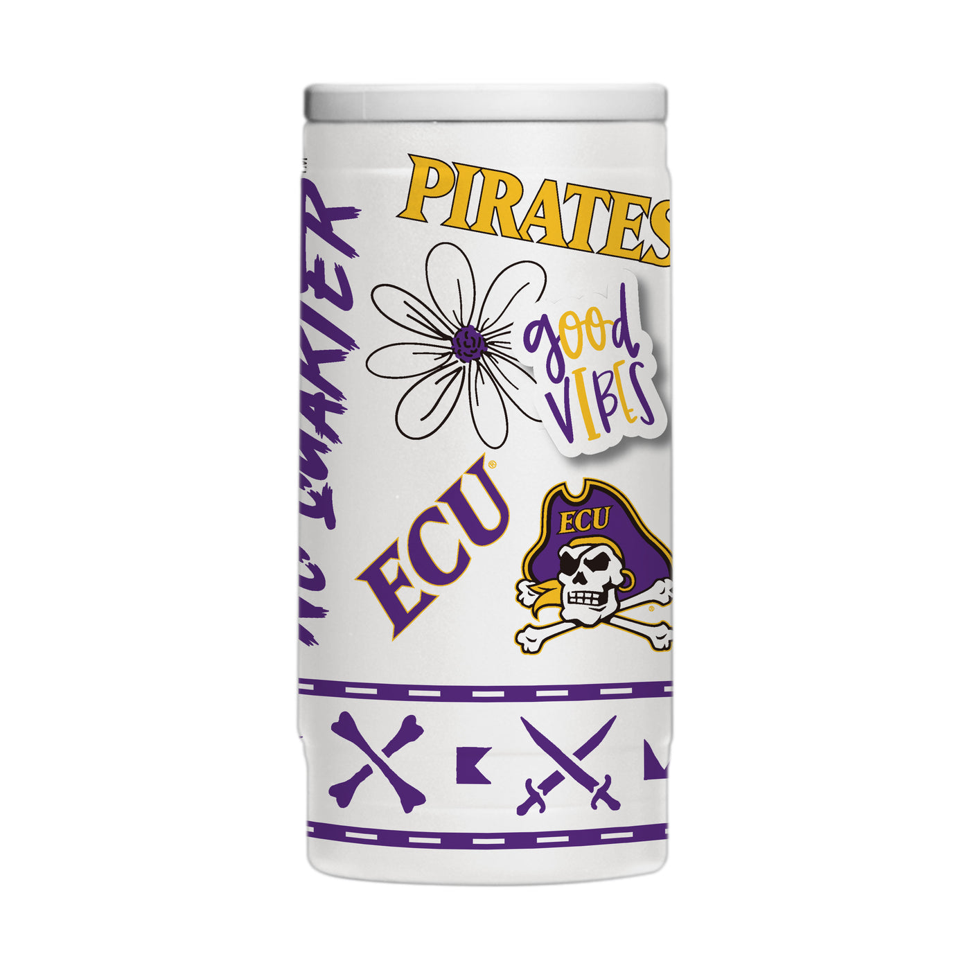 East Carolina 12oz Native Powder Coat Slim Can Coolie