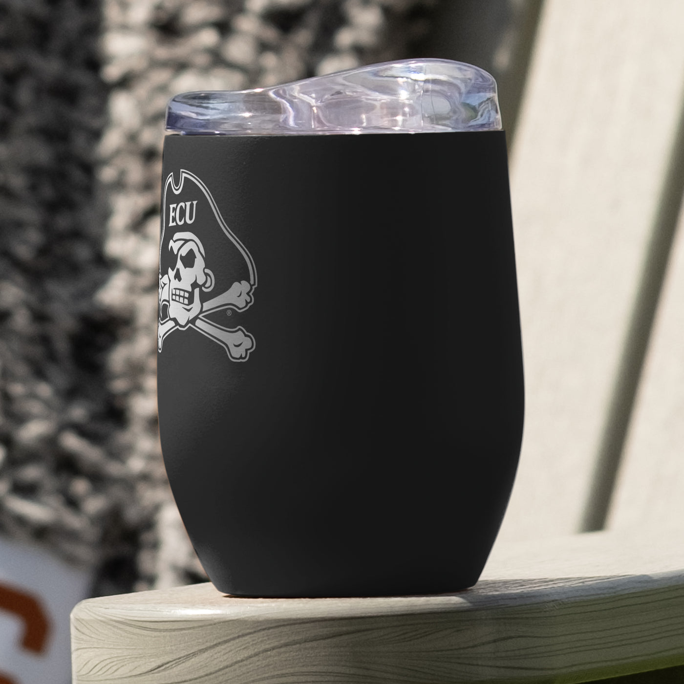 East Carolina Black 16oz Etch Powder Coat Curved Beverage