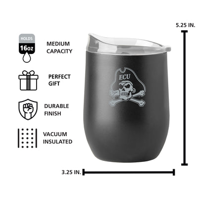 East Carolina Black 16oz Etch Powder Coat Curved Beverage
