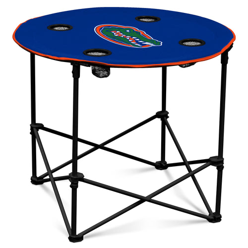 Round Florida furniture table by Logo Brands with a smooth wooden surface and sturdy legs, ideal for outdoor or indoor use.