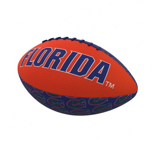 Florida Repeating Mini-Size Rubber Football for recreation by Logo Brands, shown in bright orange with white laces.