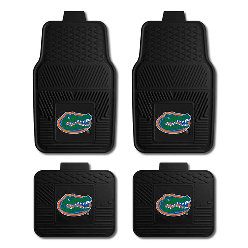 University of Florida 4-piece vinyl car mat set by Logo Brands, featuring team colors and logos for auto interior protection.
