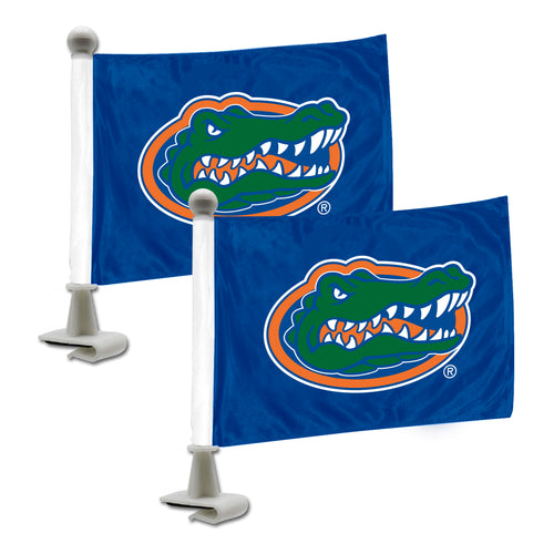 Auto flag featuring University of Florida ambassador logo by Logo Brands, displaying vibrant UF emblem on a car flag pole.