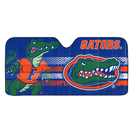 University of Florida auto shade by Logo Brands, folding sunshade with UF logo for vehicle windshield protection.