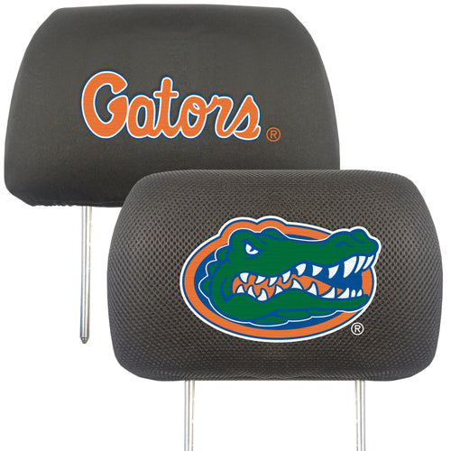 University of Florida logo head rest cover for auto seats, made by Logo Brands, featuring vibrant Gators design.