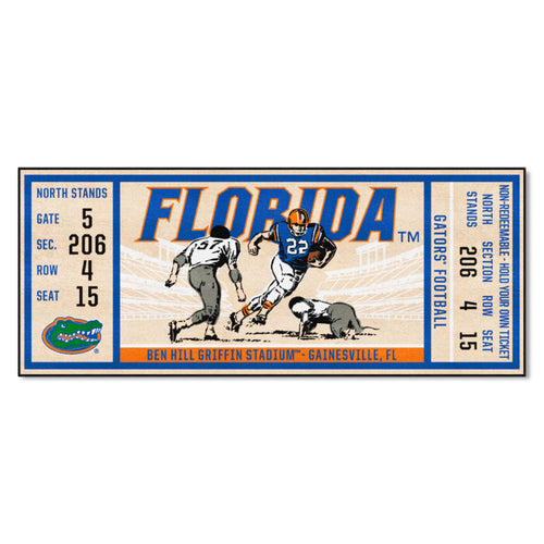 University of Florida Ticket Runner mat by Logo Brands featuring the Gators logo and school colors.