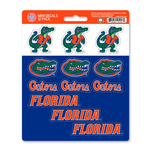Set of 12 University of Florida mini decals by Logo Brands featuring orange and blue Gators logos on adhesive decals.