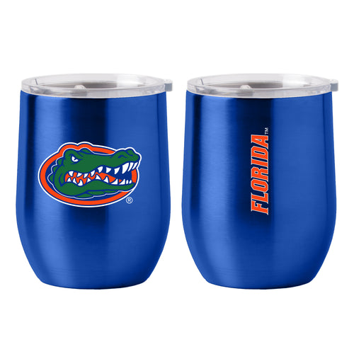 Florida 16oz stainless steel curved beverage tumbler with Florida logo, durable drinkware for hot and cold drinks.