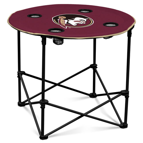 Round Florida State logo table featuring team colors and emblem, ideal for game rooms or sports fan spaces.