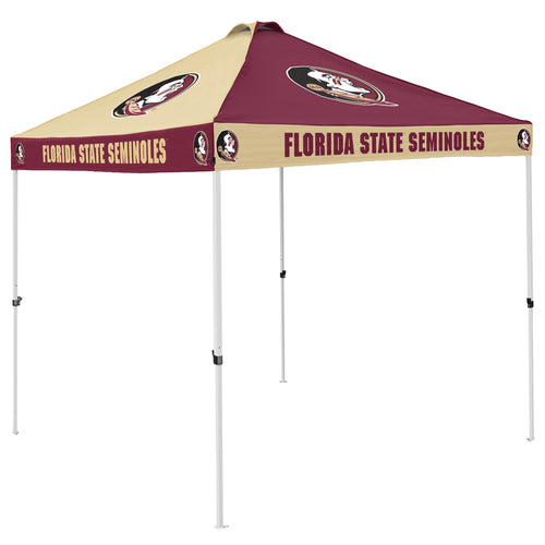 Florida State Checkerboard Canopy shelter with bold logo branding, featuring a vibrant red and gold checkerboard pattern.