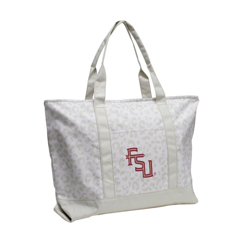 Florida State Leopard Pattern Tote bag by Logo Brands featuring bold leopard print and durable fabric for everyday use.