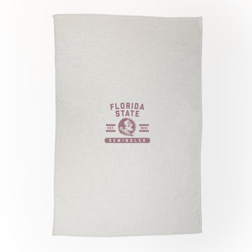 Florida State oatmeal sweatshirt blanket from Logo Brands, soft and cozy with team logo and university colors.