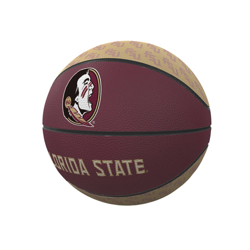 Mini rubber basketball with Florida State repeating logo, perfect for recreation and display by Logo Brands.
