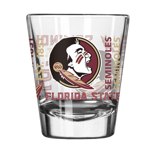 Florida State spirit shot glass by Logo Brands, 2oz drinkware with Florida State logo and vibrant team colors.