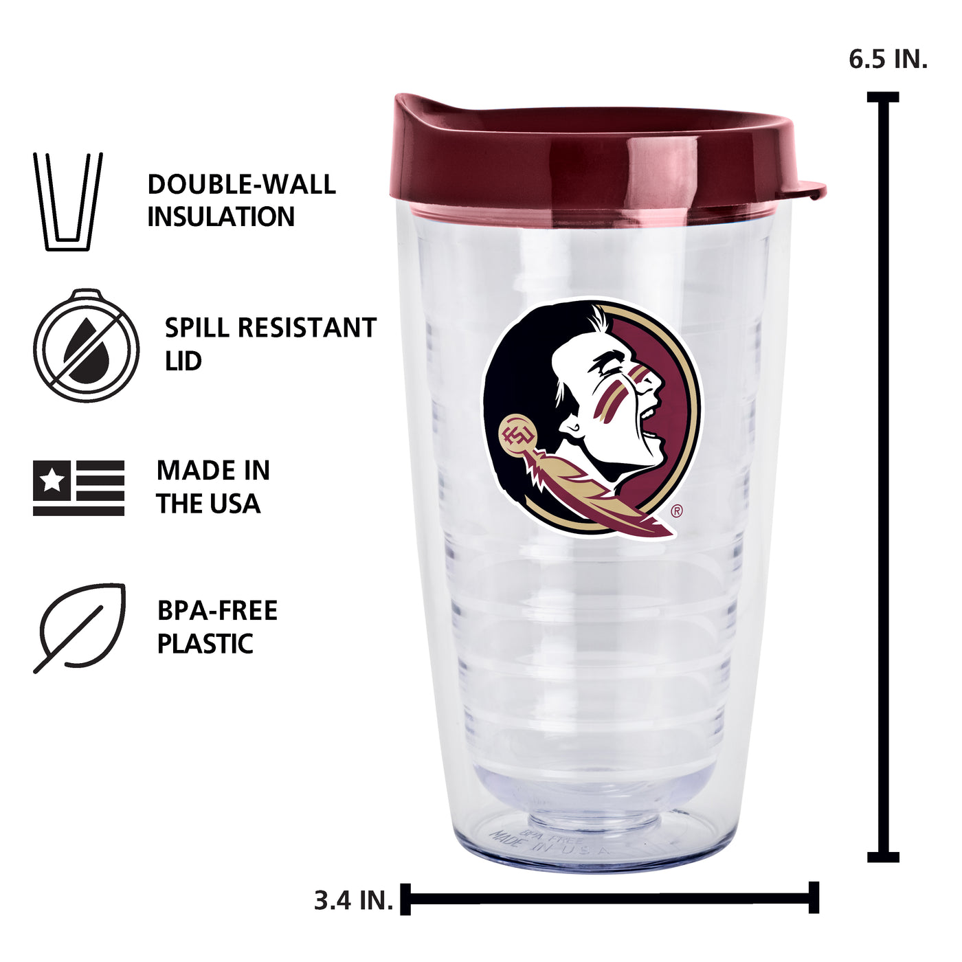 FL State 16oz Flipside Dbl Wall Clear Tumbler