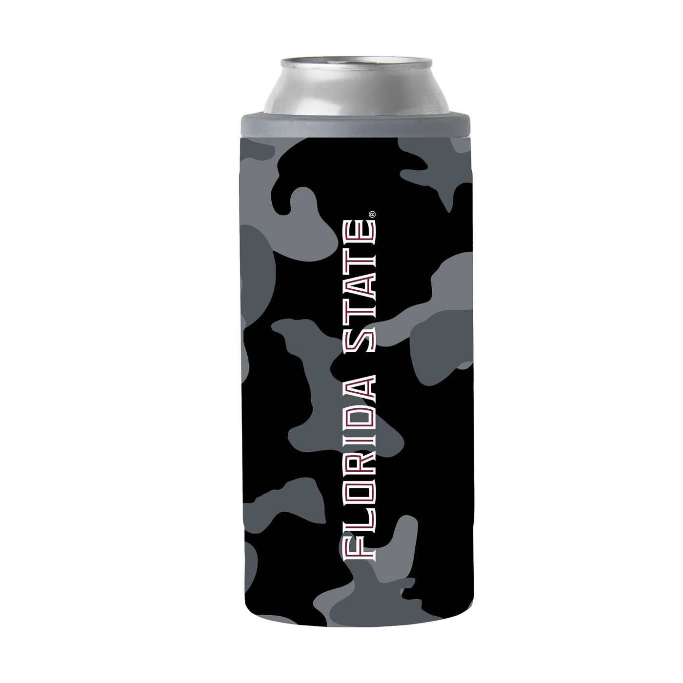 FL State Black Camo 12oz Slim Can Coolie