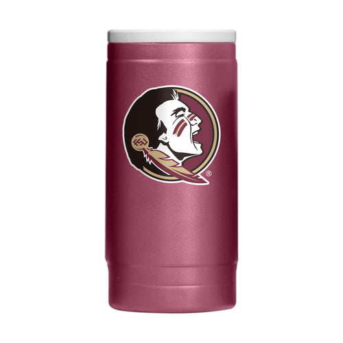 Florida State Floridaipside powder coat slim can coolie by Logo Brands, featuring team logo and vibrant red design for beverage insulation