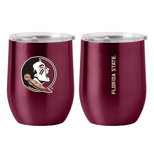Florida State 16oz Gameday stainless steel curved beverage drinkware by Logo Brands, featuring team logo and design.