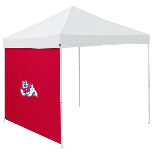 Fresno State 9x9 side panel for shelter, branded by Logo Brands, shown attached to the shelter structure.