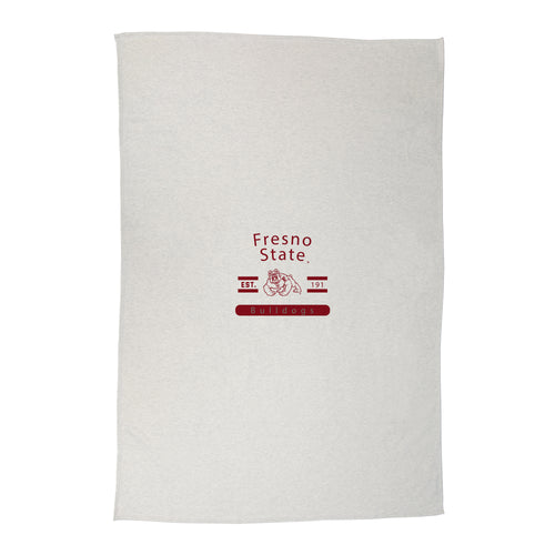 Fresno State oatmeal sweatshirt blanket with Fresno State logo, soft fabric, cozy throw for fans and home decor.