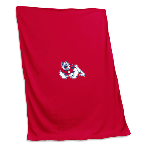 Fresno State logo sweatshirt blanket with green and white colors, cozy fleece material, featuring Fresno State Bulldogs design.