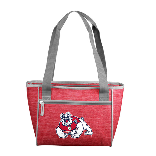 Fresno State Crosshatch 16 Can Cooler Tote by Logo Brands showing the insulated cooler bag with Fresno State logo and crosshatch pattern.