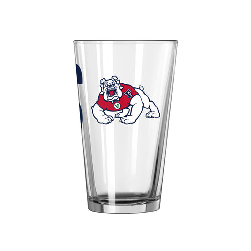 Fresno State 16oz Overtime pint glass with Fresno State logo and team branding, perfect for college sports fans.