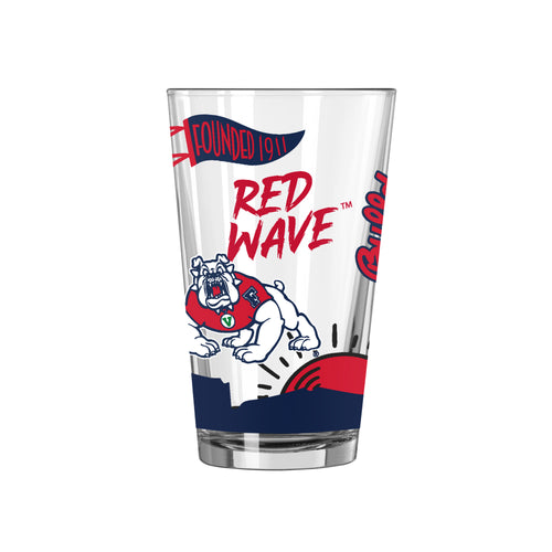 Fresno State 16oz Native Pint Glass with logo, clear drinkware for beverages, branded by Logo Brands.